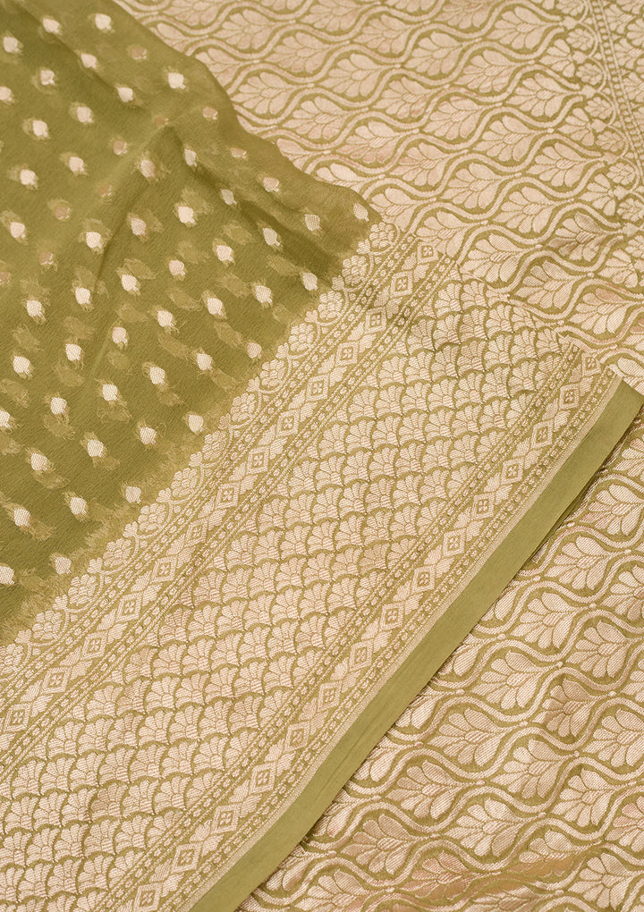 Pista Green Zariwork (Gold) Pure Silk Saree