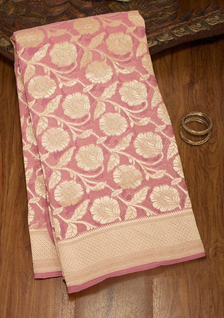 Baby Pink Zariwork (Gold) Pure Silk Saree