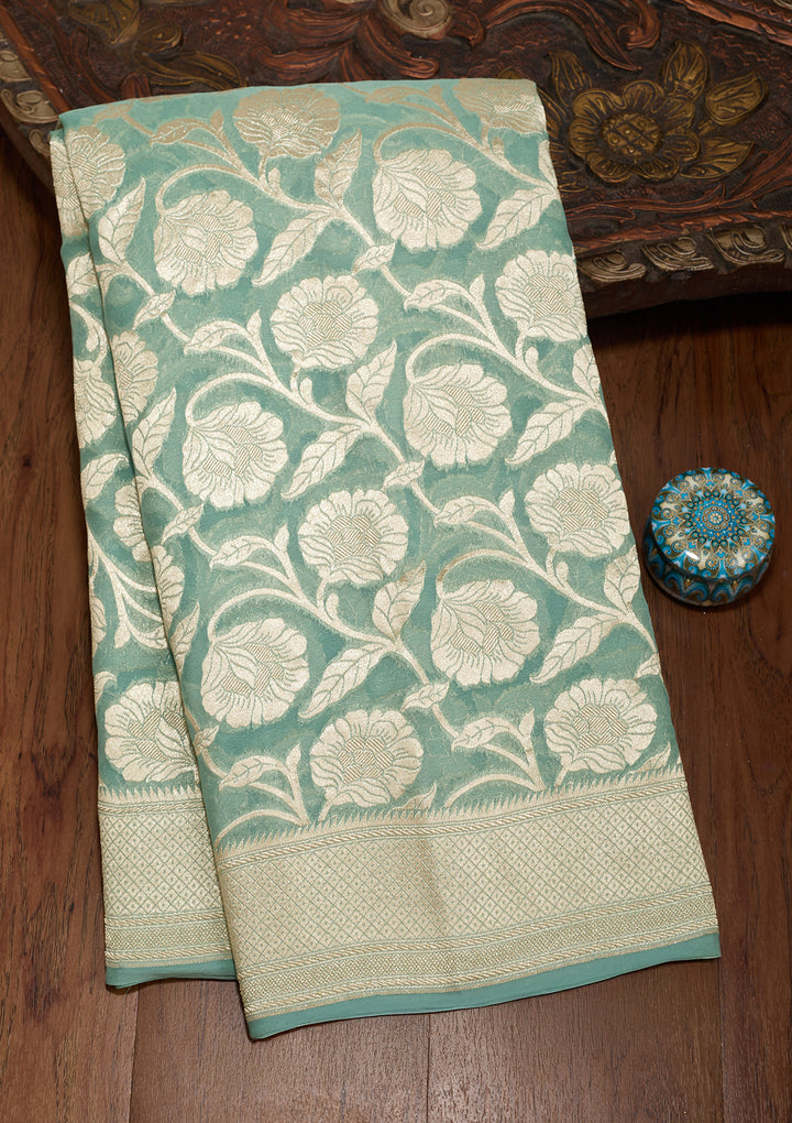 Sky Blue Zariwork (Gold) Pure Silk Silk_Saree