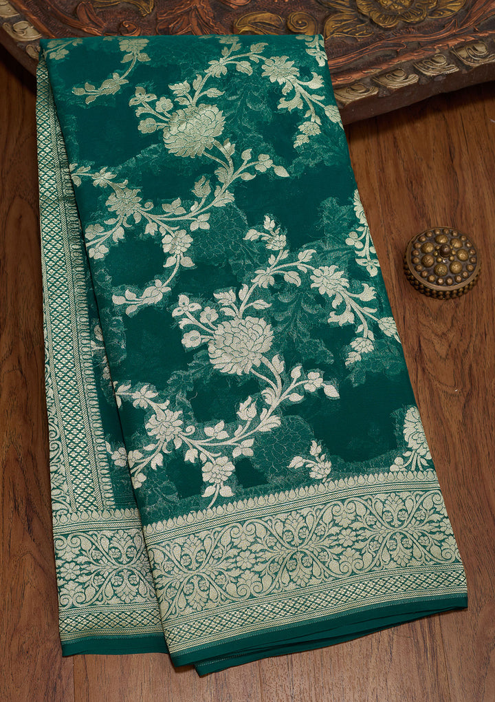 Rama Green Zariwork Georgette Silk Saree