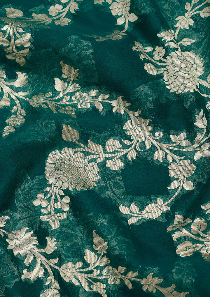 Rama Green Zariwork Georgette Silk Saree