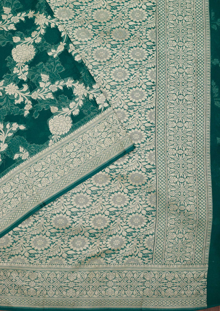 Rama Green Zariwork Georgette Silk Saree