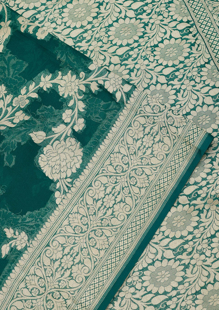 Rama Green Zariwork Georgette Silk Saree