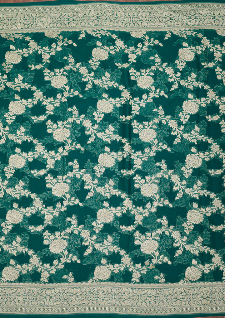 Rama Green Zariwork Georgette Silk Saree