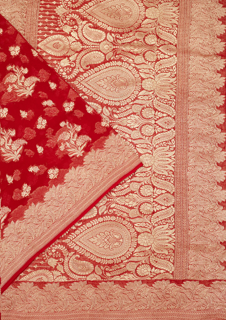 Red Zariwork Georgette Silk Saree