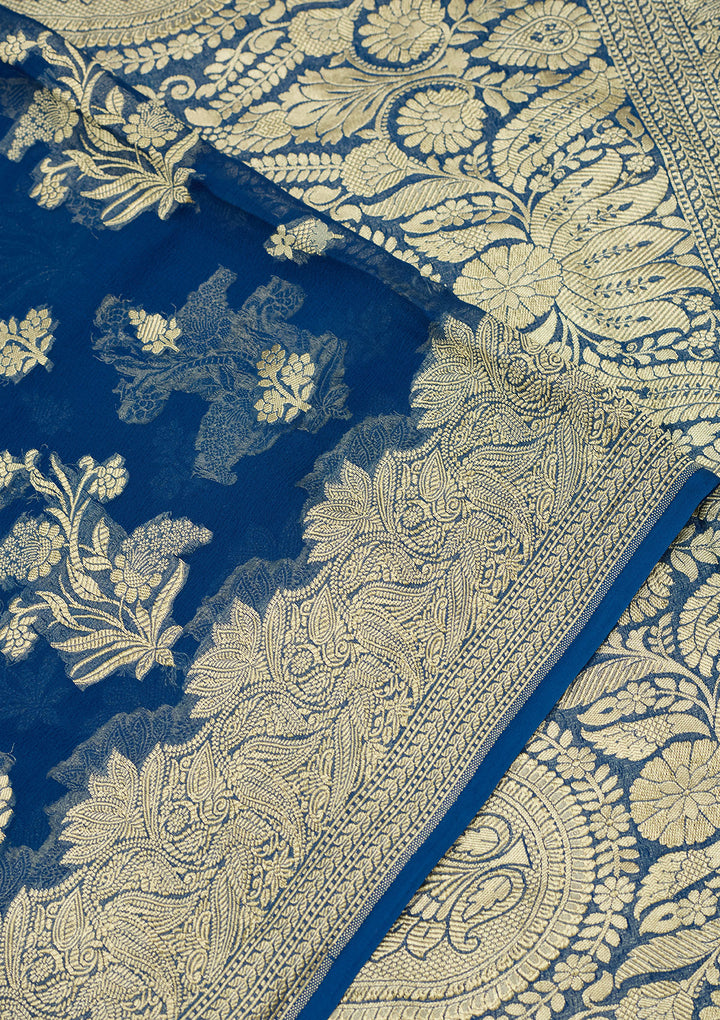 Royal Blue Zariwork Georgette Silk Saree