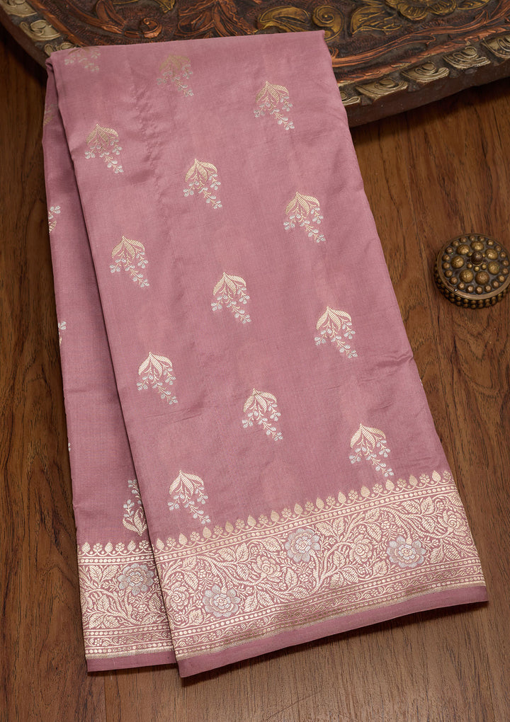 Onion Pink Zariwork Pure Silk Saree