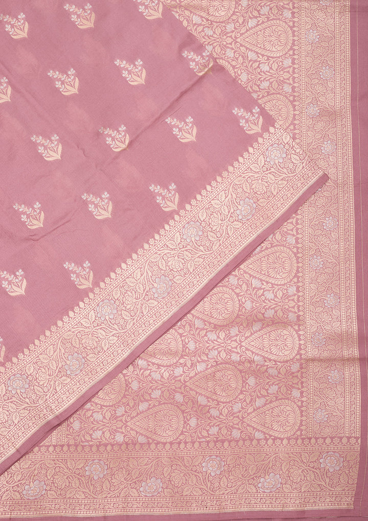 Onion Pink Zariwork Pure Silk Saree