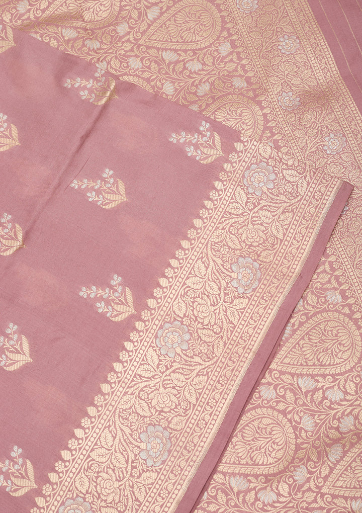Onion Pink Zariwork Pure Silk Saree