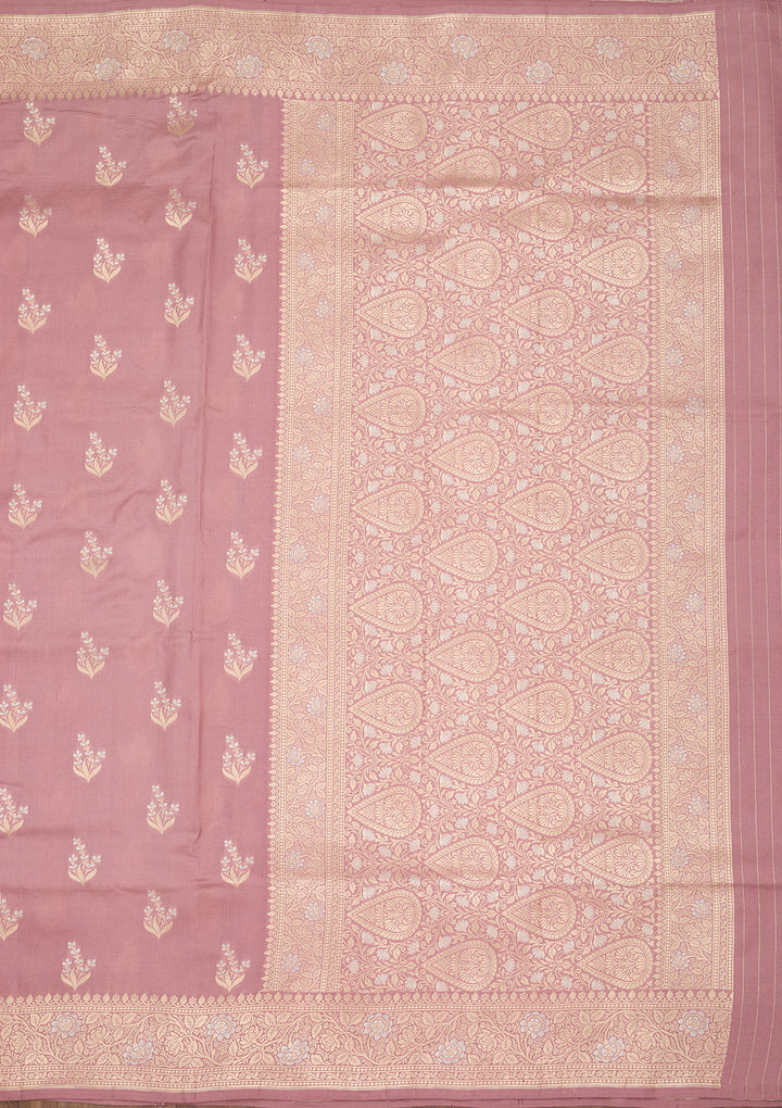 Onion Pink Zariwork Pure Silk Saree