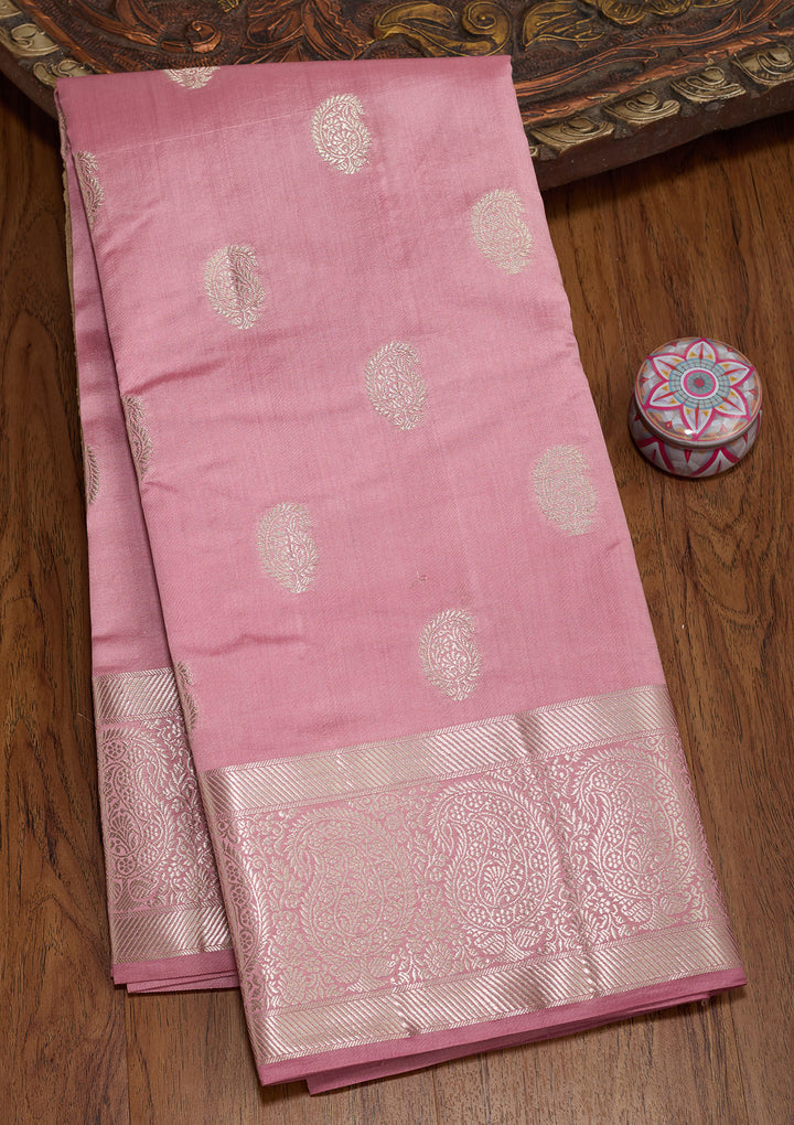 Onion Pink Zariwork Pure Silk Saree