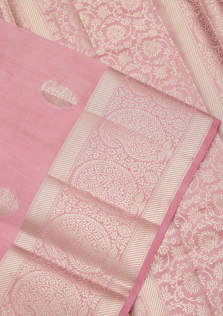 Onion Pink Zariwork Pure Silk Saree