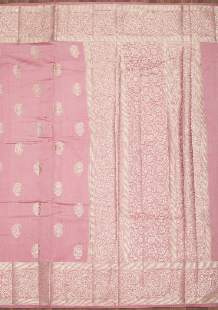 Onion Pink Zariwork Pure Silk Saree