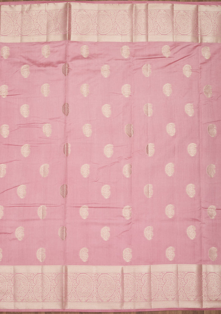 Onion Pink Zariwork Pure Silk Saree