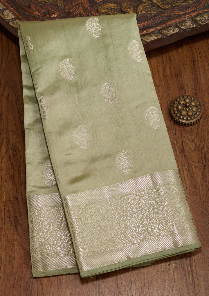 Pista Green Zariwork Pure Silk Saree