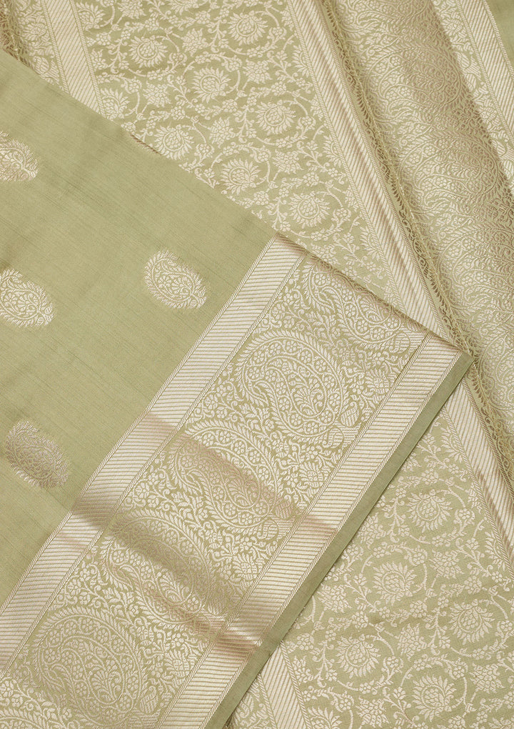 Pista Green Zariwork Pure Silk Saree