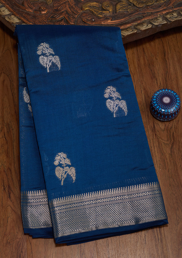 Peacock Blue Zariwork Pure Silk Saree
