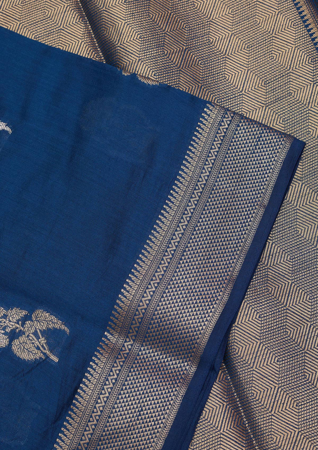 Peacock Blue Zariwork Pure Silk Saree
