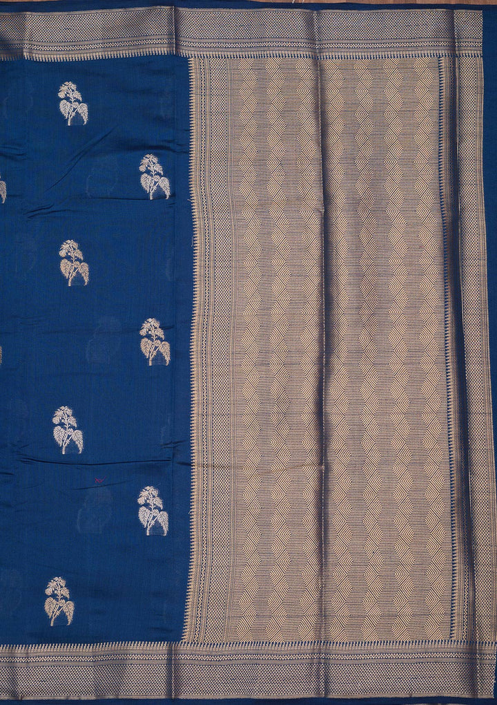 Peacock Blue Zariwork Pure Silk Saree