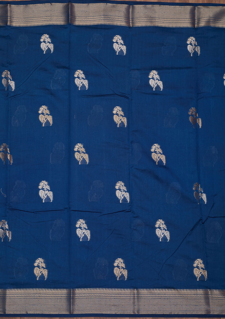 Peacock Blue Zariwork Pure Silk Saree