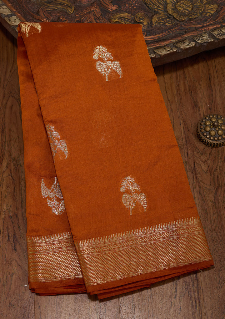 Rust Zariwork Pure Silk Saree