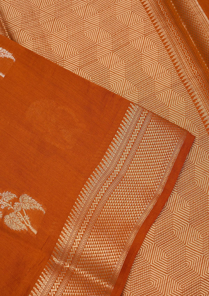 Rust Zariwork Pure Silk Saree