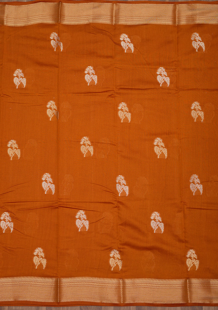 Rust Zariwork Pure Silk Saree