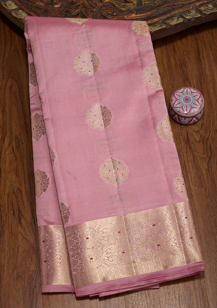 Baby Pink Zariwork Pure Silk Saree