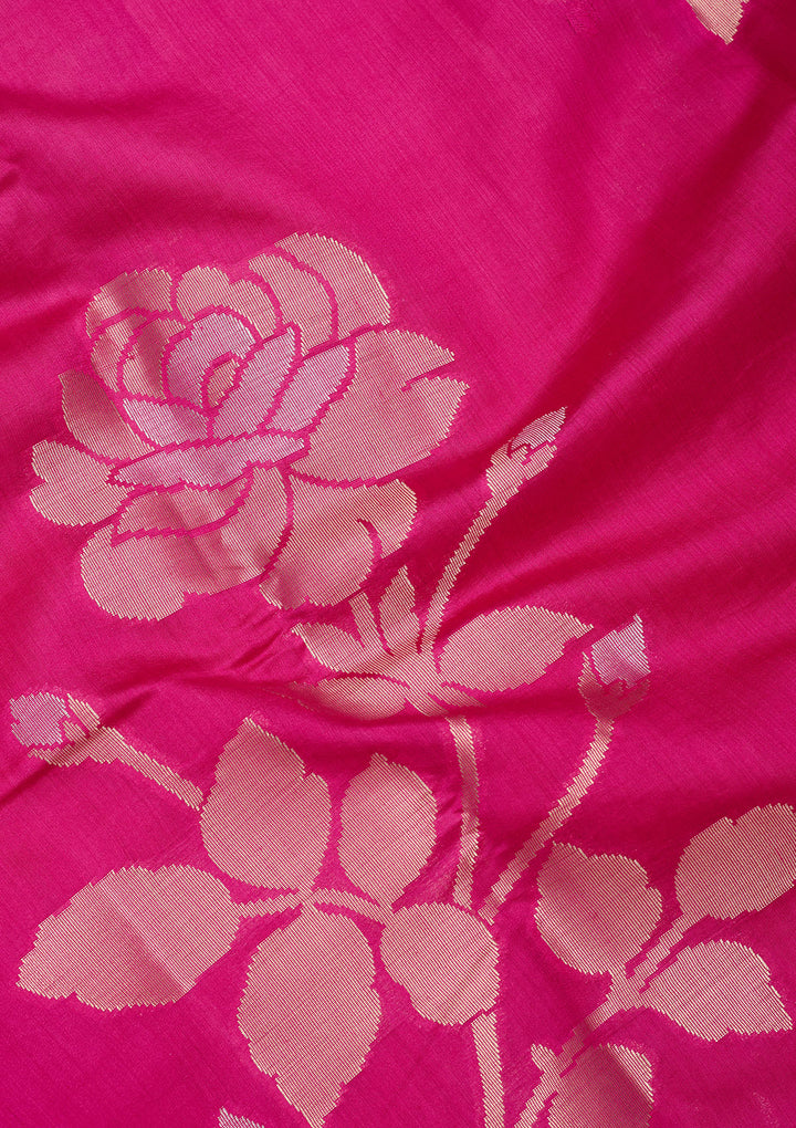 Rani Pink Zariwork Pure Silk Saree