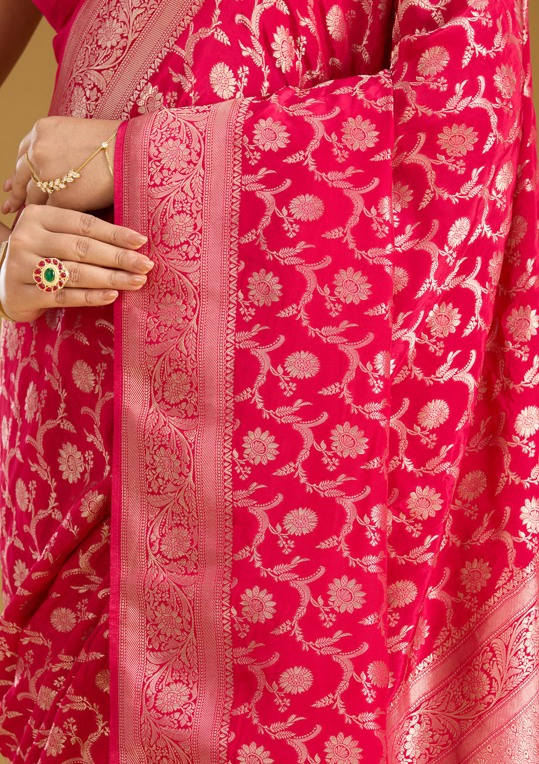 Rani Pink Zariwork (Gold) Silk Silk_Saree