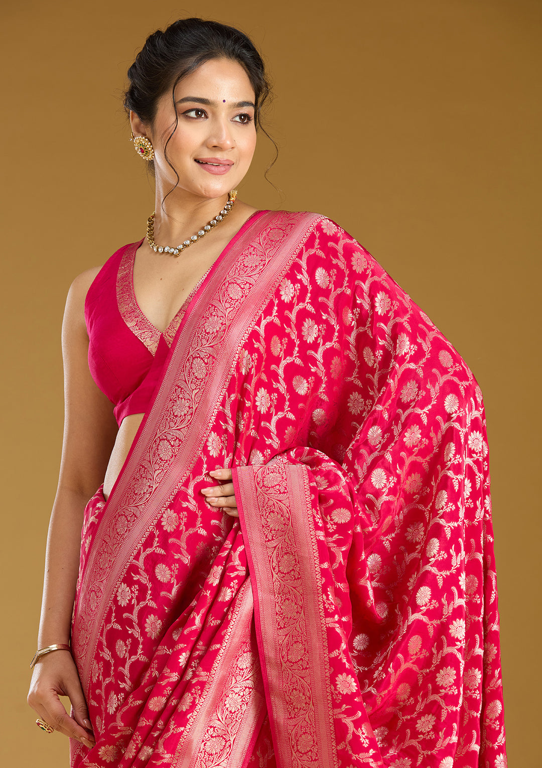 Rani Pink Zariwork (Gold) Silk Silk_Saree