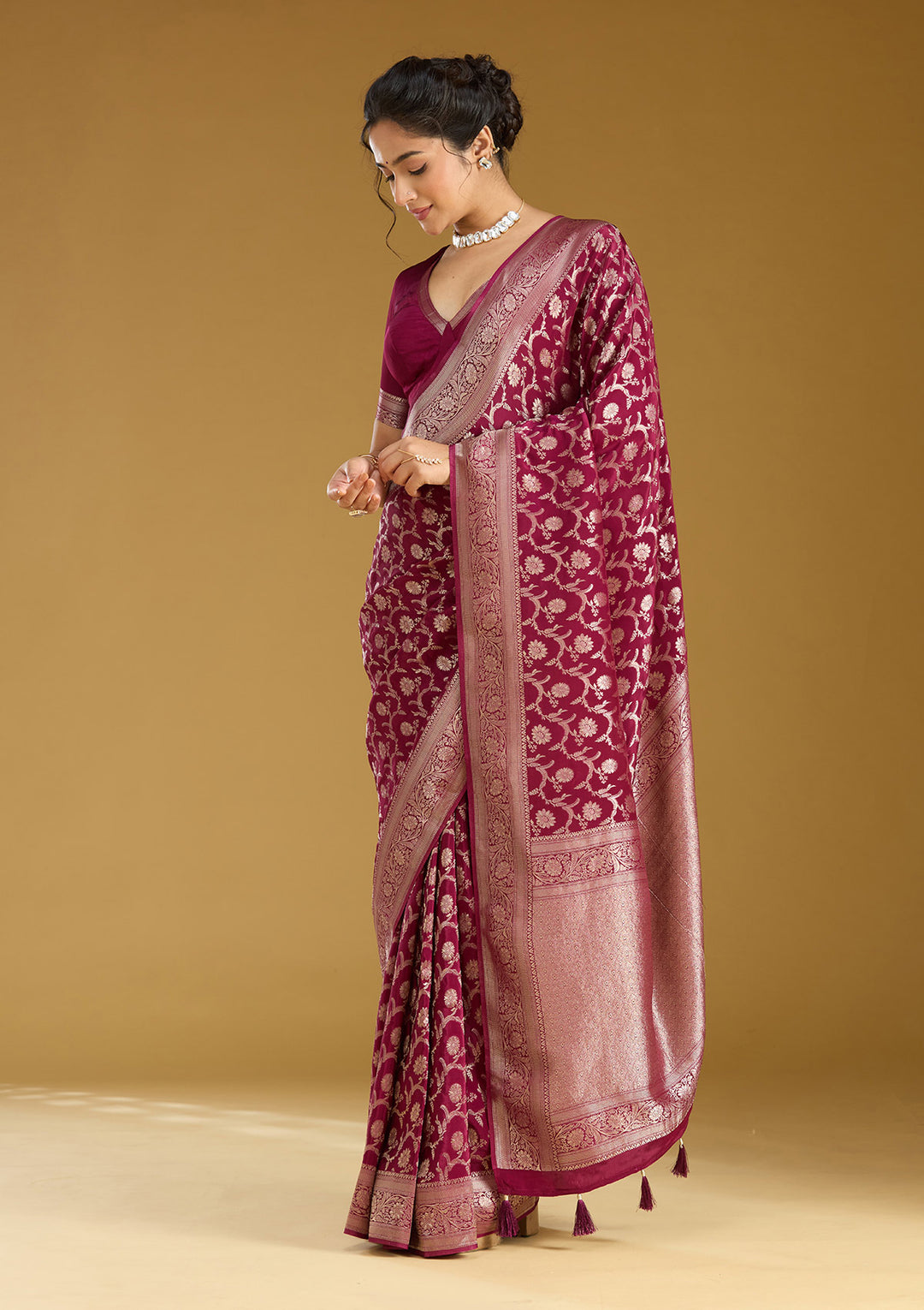 Wine Zariwork (Gold) Silk Silk_Saree