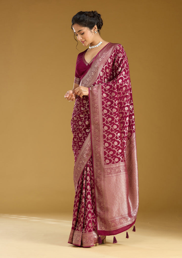 Wine Zariwork (Gold) Silk Silk_Saree