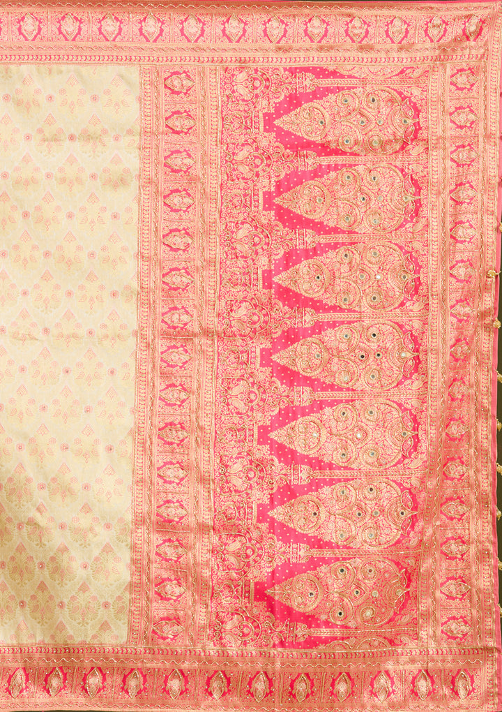 Cream Cutdana Silk Silk Saree