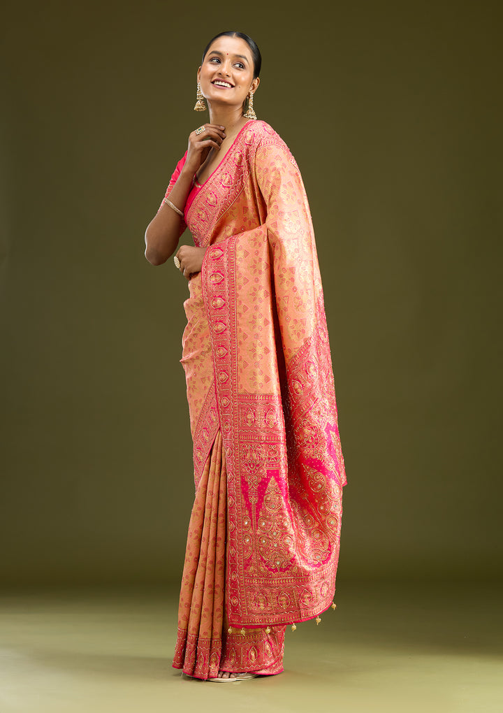 Peach Cutdana Silk Silk Saree