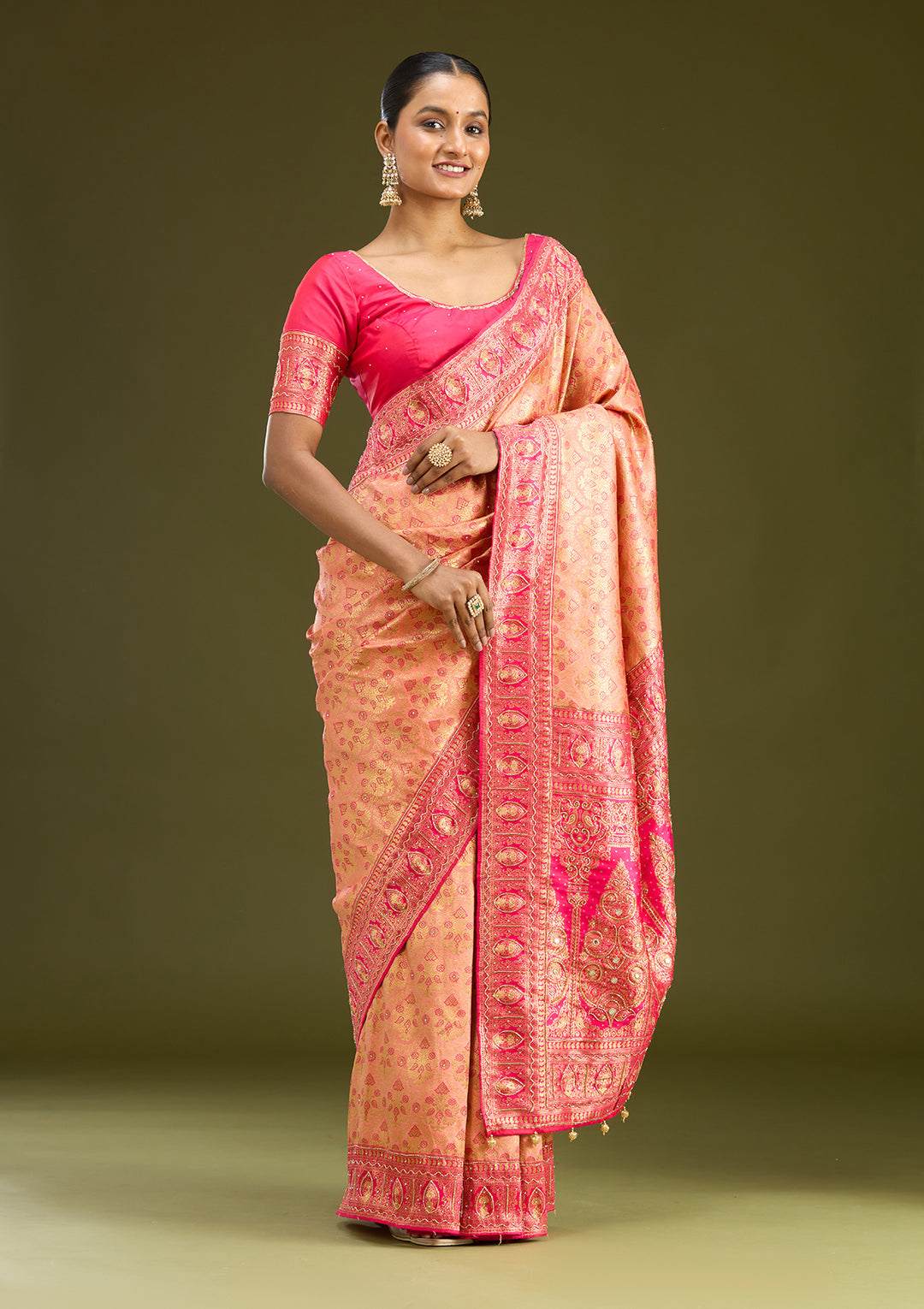 Peach Cutdana Silk Silk Saree