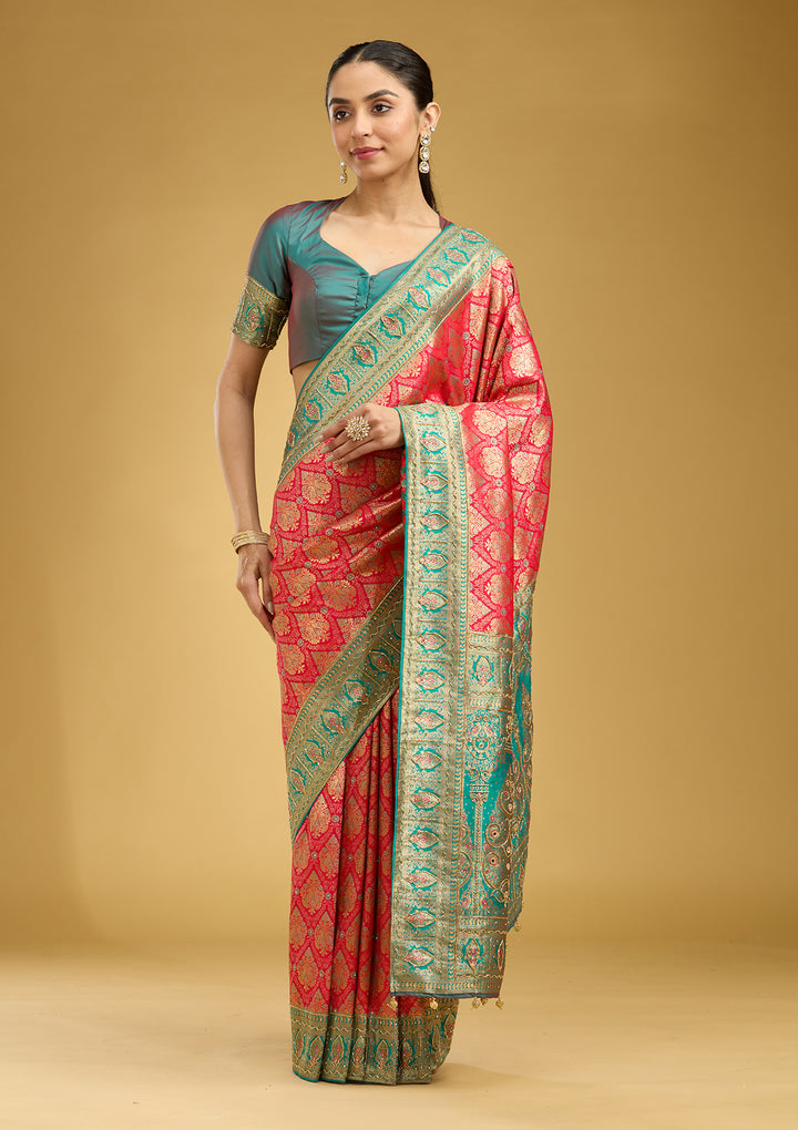 Rani Pink Cutdana Silk Saree