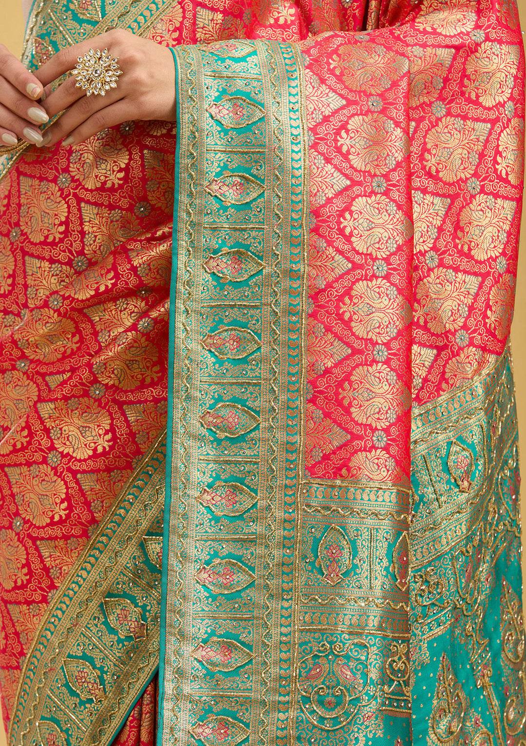 Rani Pink Cutdana Silk Saree