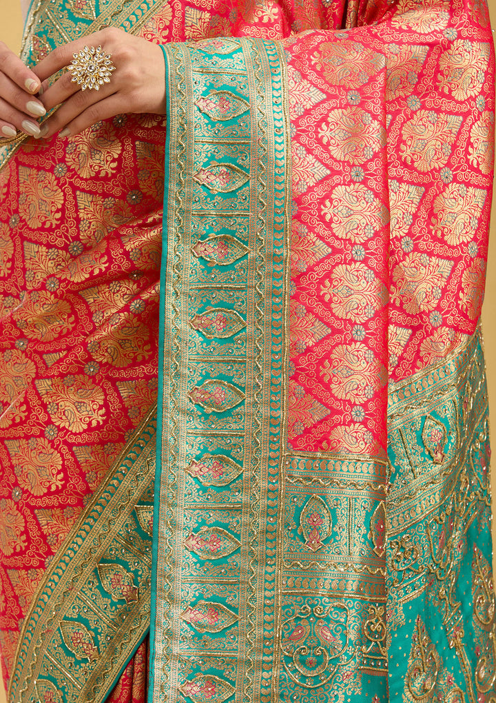 Rani Pink Cutdana Silk Saree