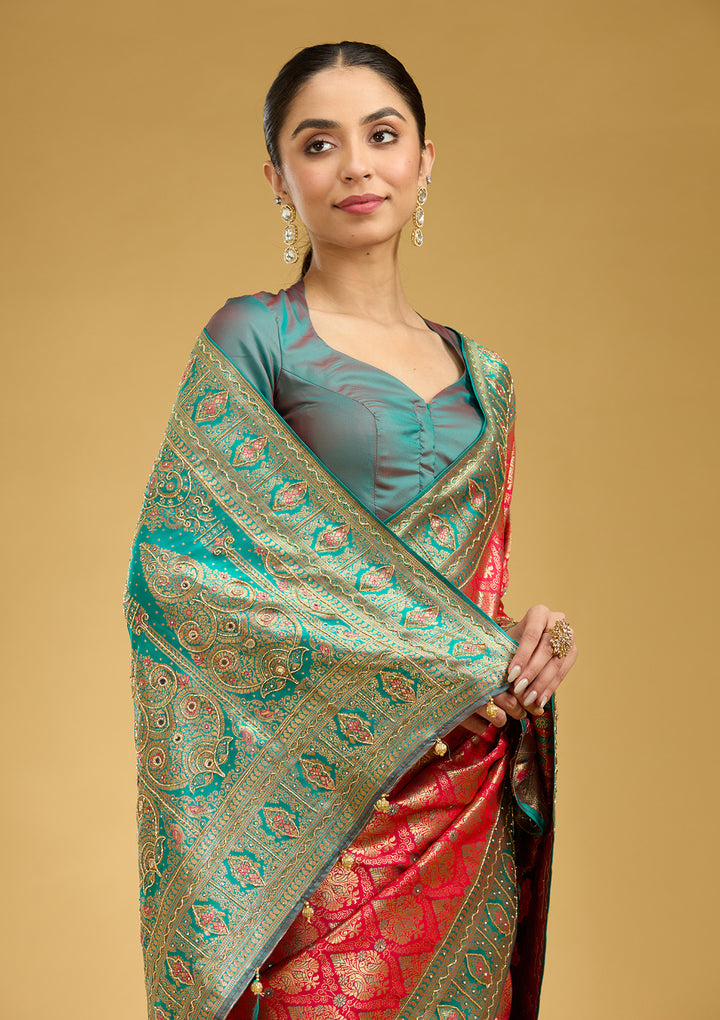 Rani Pink Cutdana Silk Saree