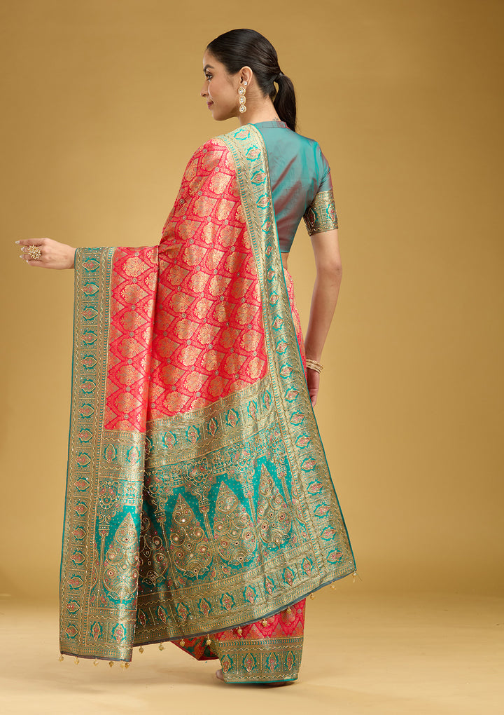 Rani Pink Cutdana Silk Saree