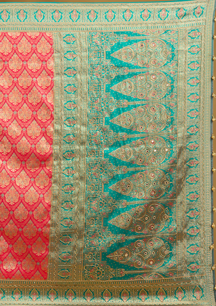 Rani Pink Cutdana Silk Saree