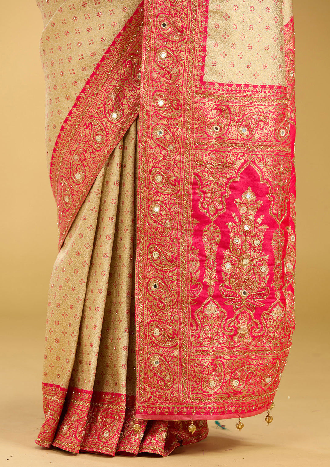 Cream Aariwork Art Silk Saree