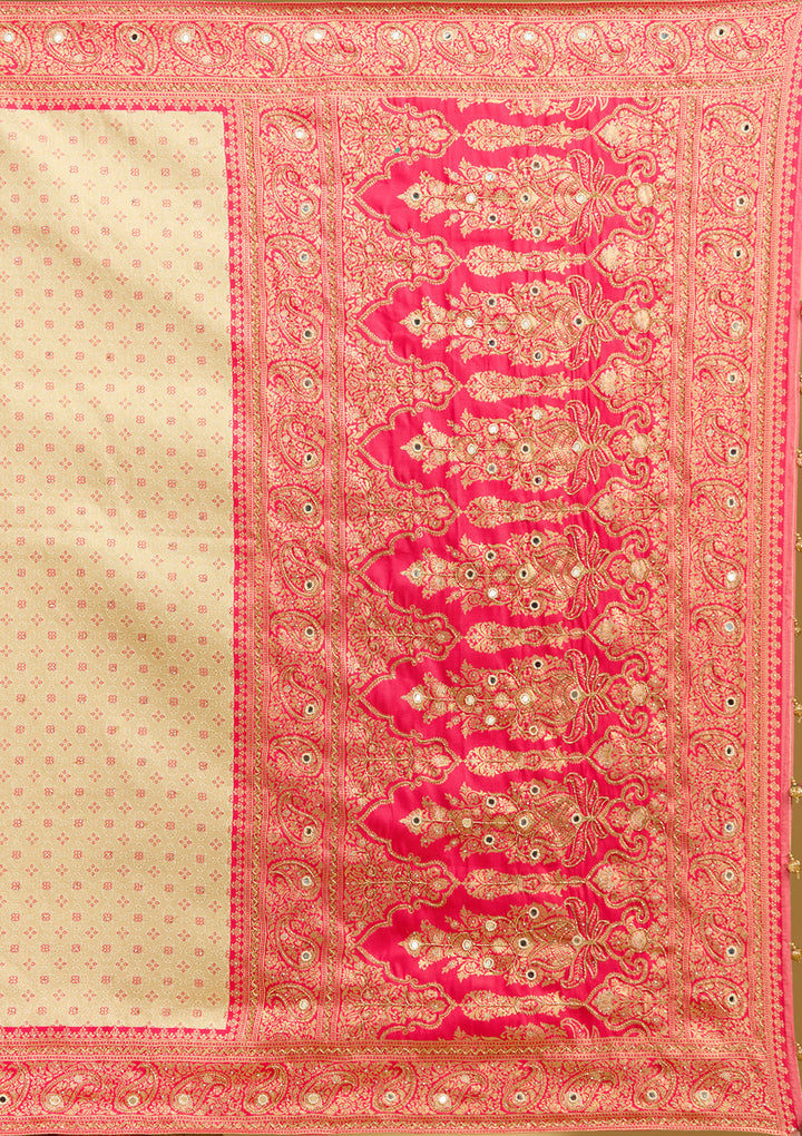Cream Aariwork Art Silk Saree