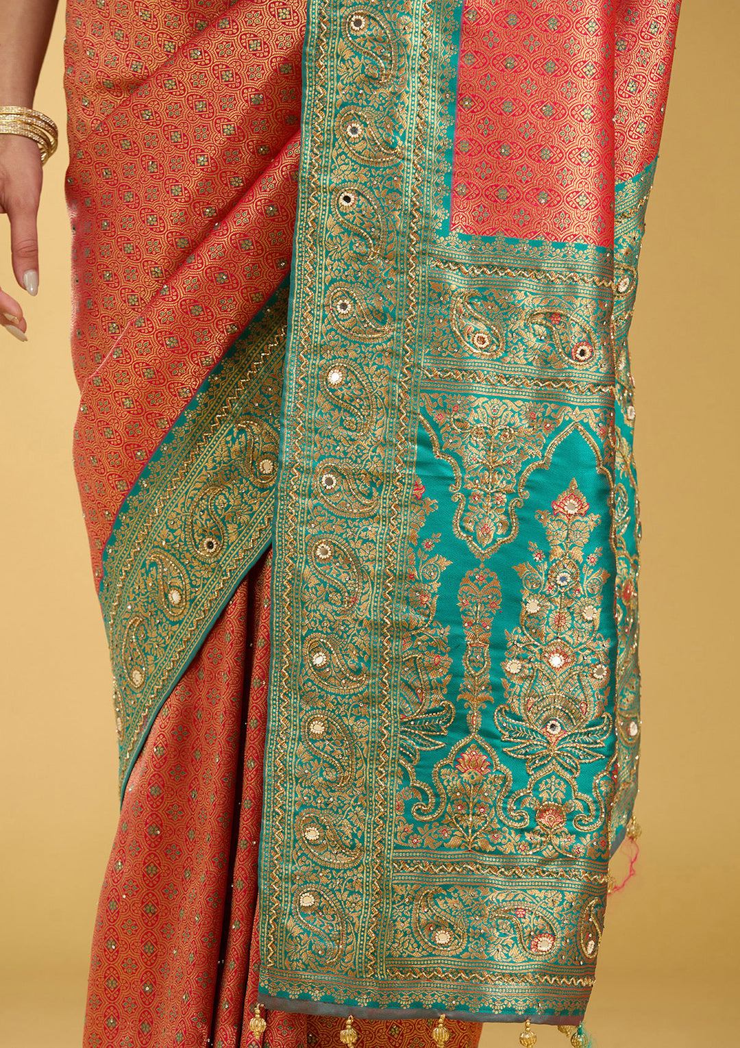 Red Aariwork Art Silk Saree