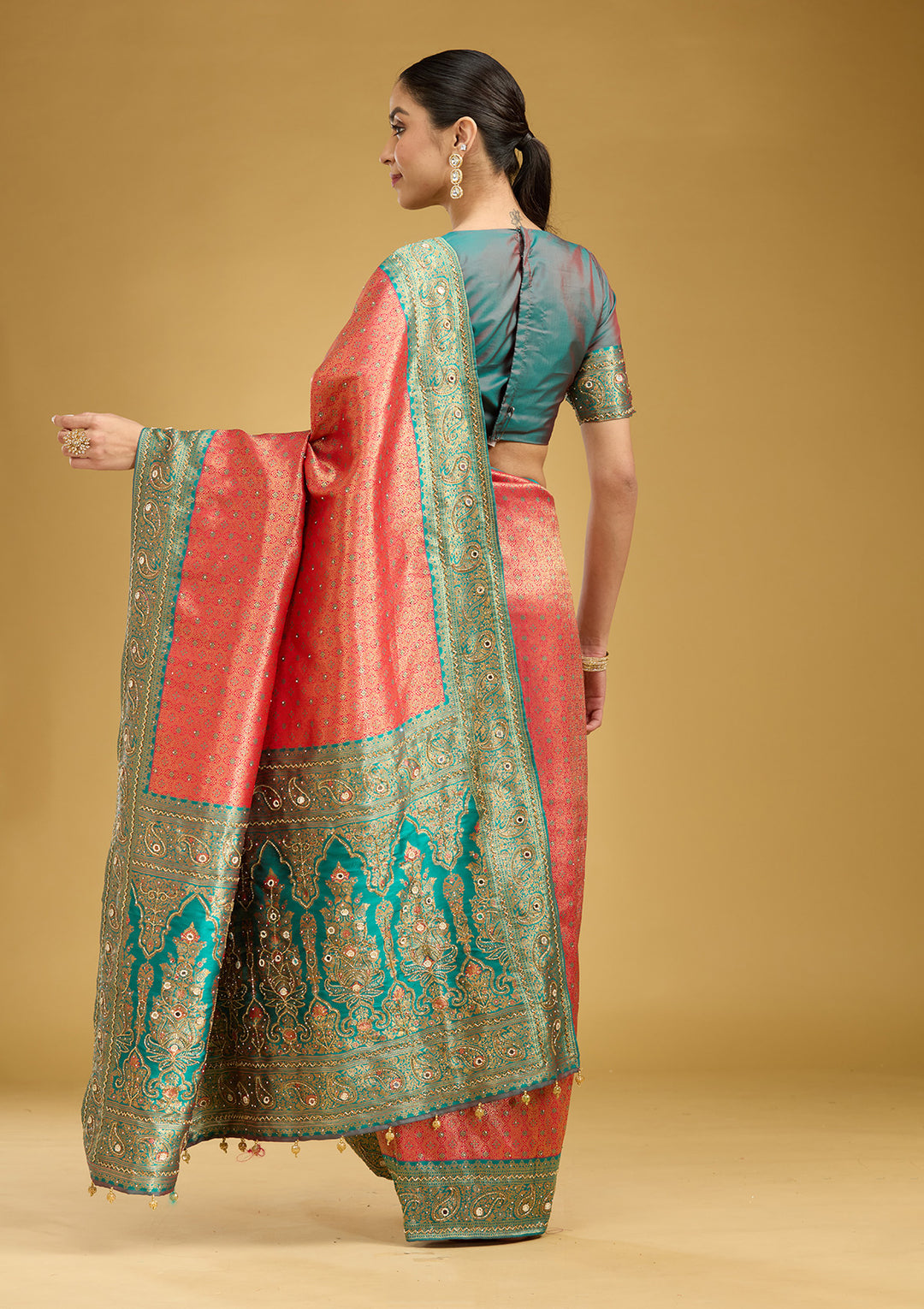 Red Aariwork Art Silk Saree