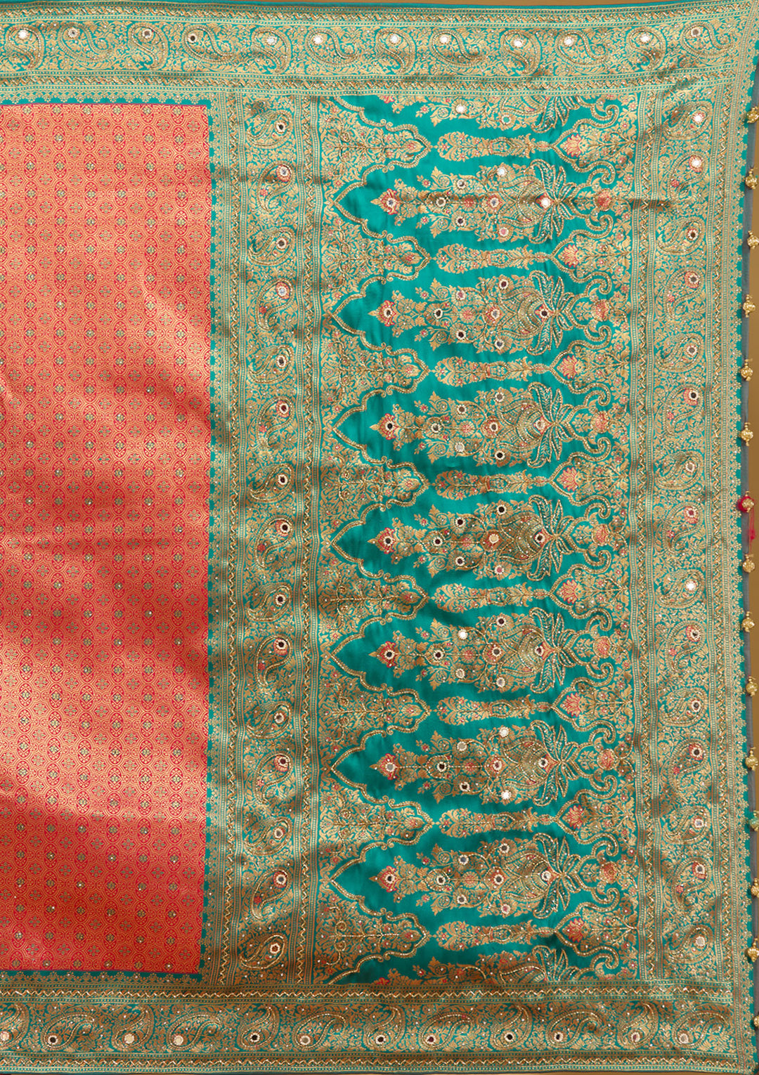 Red Aariwork Art Silk Saree