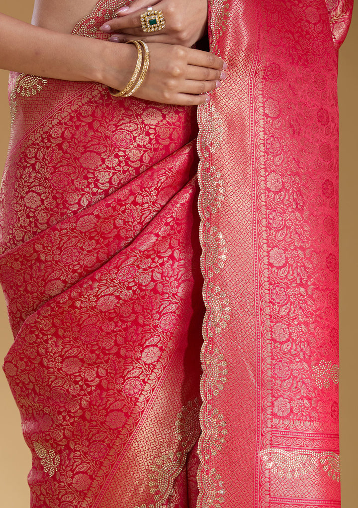 Rani Pink Stonework (Silver) Art Silk Silk_Saree