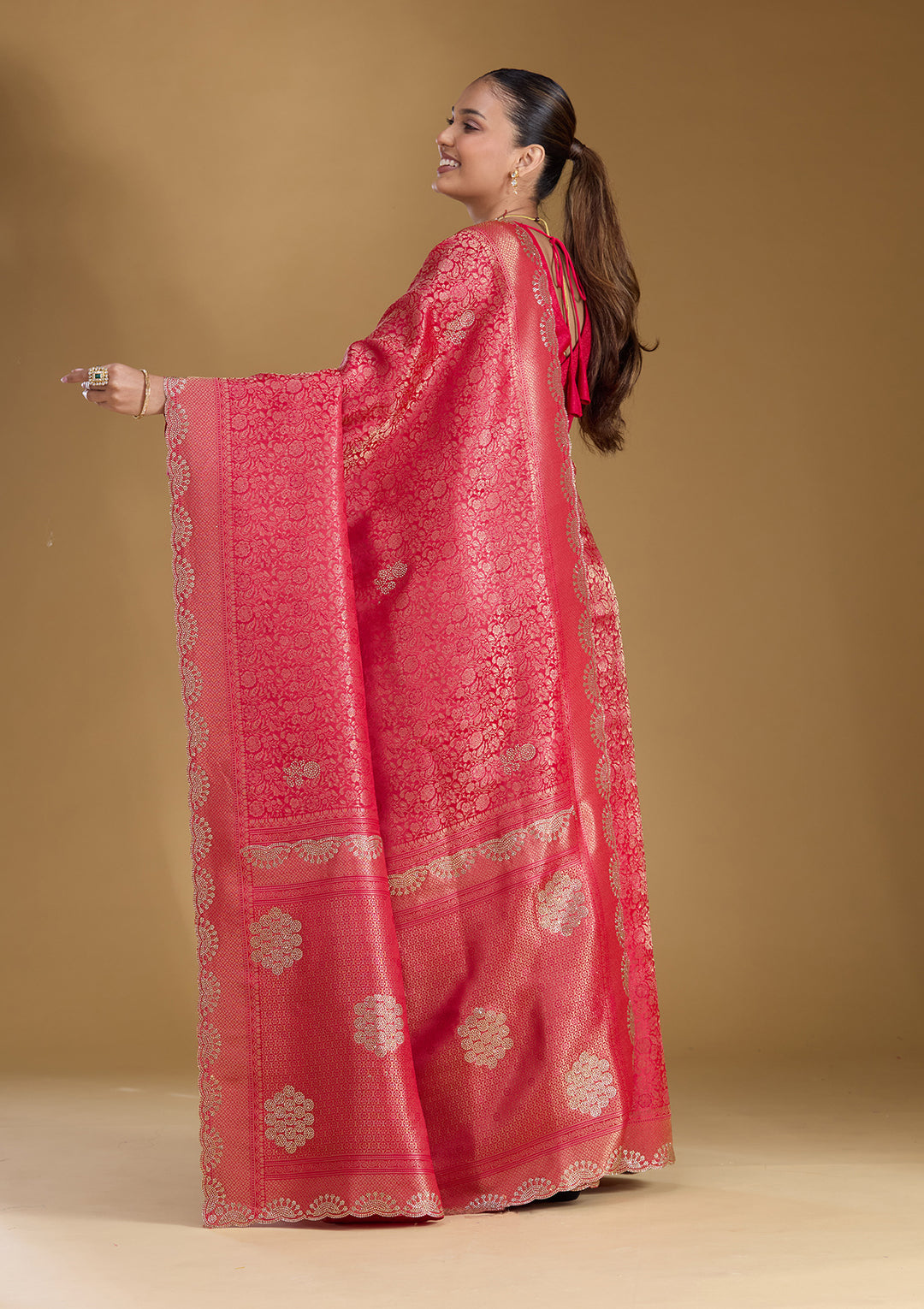 Rani Pink Stonework (Silver) Art Silk Silk_Saree