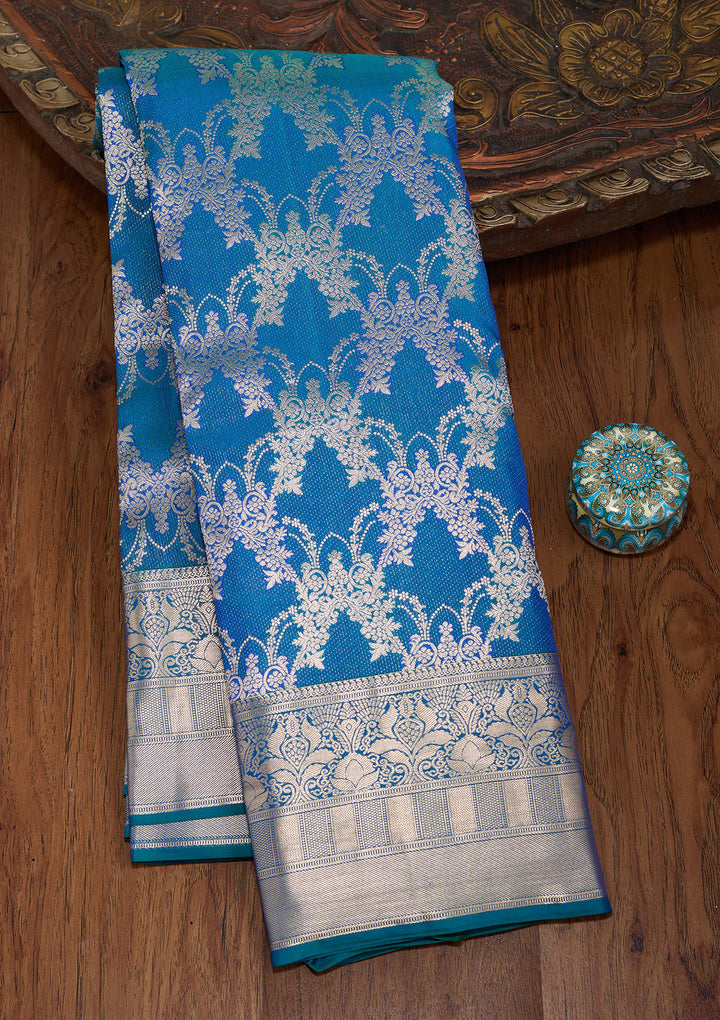 Peacock Blue Zariwork (Gold) Pure Silk Silk_Saree
